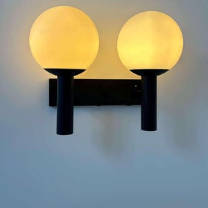 Double wall lamp in opaline and black lacquered metal, Raak Netherlands 1960