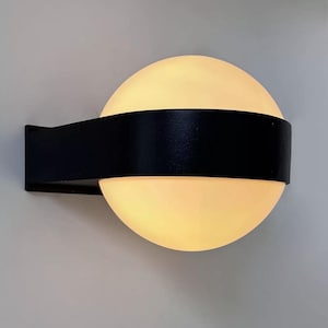 Vintage wall lamp, opaline and matte black metal, Raak Netherlands 1970