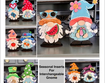 Interchangeable Seasonal Gnome Inserts: Hand-Painted Wooden Decor