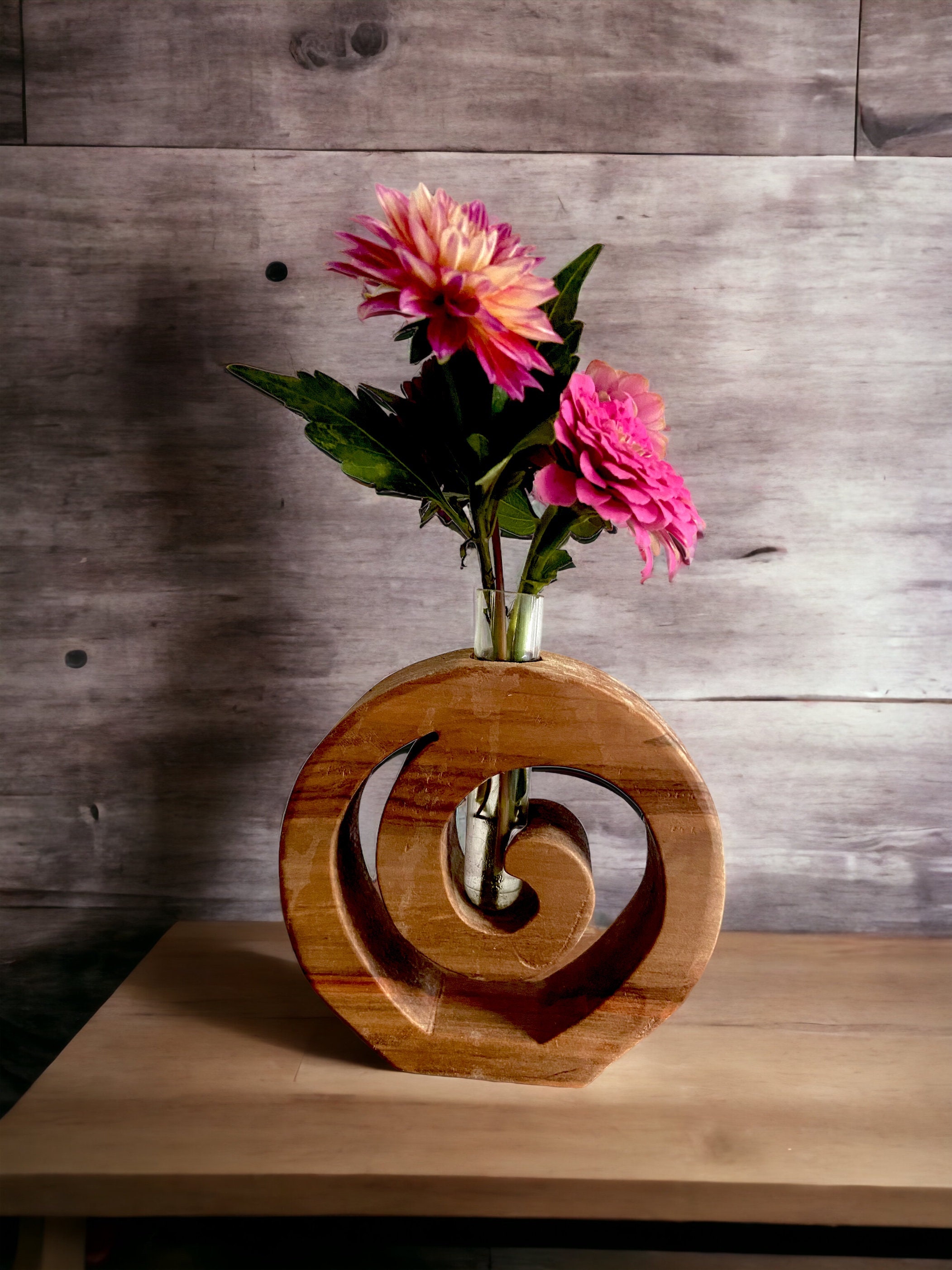 Rustic Flower Vase Handcrafted From Wood-Bud Vase-Flower Vase-Handcarved Wooden Vase-Valentine’s Day Gift