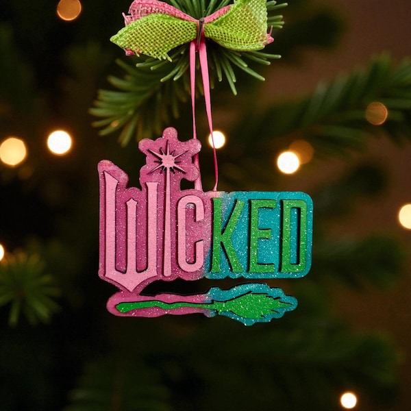 Wicked Glinda Elphaba Ornament-Christmas Ornament-Pink and Green-Broadway Musical Ornament-Wicked Ornament