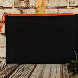 Black Canvas Pouch with Black or Orange Zipper, Handmade Zipper Pouches, Unlined Coin Purse, Pencil Pouch, Zipped Cosmetic Bag image 3