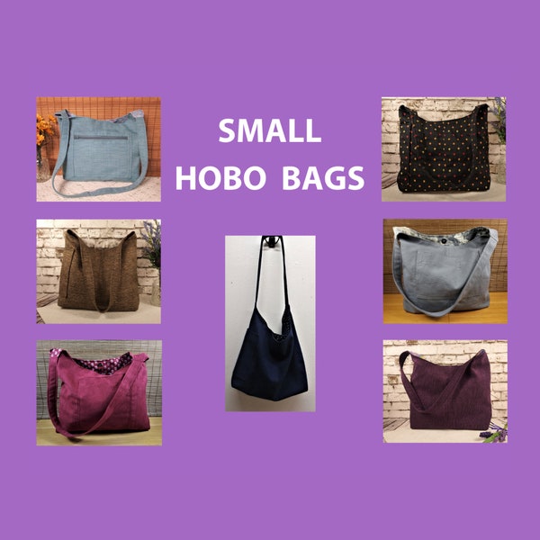 Several Small Handmade Hobo Bags, Handbags with Solid and Print Fabrics, Canvas Boho Style Bag, Corduroy Shoulder Bag, Sold Individually