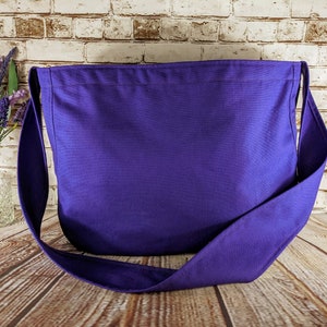 Purple Canvas Newspaper Bag, Rectangular Mail Bag or Shopping Bag with Cross Body Strap, Large Market Tote, Messenger Bag Long Handle image 1