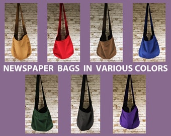 Canvas Newspaper Bag in Various Colors, Rectangular Mail Bag or Shopping Bag with Crossbody Strap, Large Market Bag Tote with Long Handle