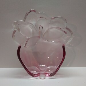 Lead Crystal Apple Shaped Dish by Waltherglas Crystal of Germany, Pink and Clear Frosted Glass Bowl, Vintage 1970&#39;s Trinket Dish, Candy Dish