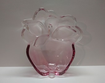 Lead Crystal Apple Shaped Dish by Waltherglas Crystal of Germany, Pink and Clear Frosted Glass Bowl, Vintage 1970's Trinket Dish, Candy Dish