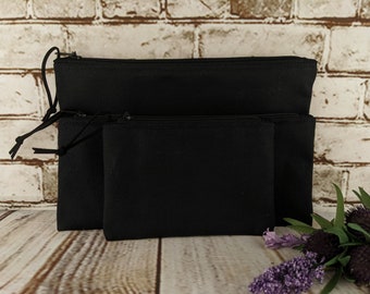 Black Canvas Pouch with Black or Orange Zipper, Handmade Zipper Pouches, Unlined Coin Purse, Pencil Pouch, Zipped Cosmetic Bag