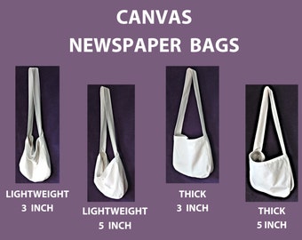 Newspaper Bag of Canvas Fabric with Optional Pocket, Beige Crossbody Rectangular Shopping or Market Bag, Large Single Handle Tote Mail Bag