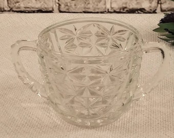 Vintage Sugar Bowl with Cut Glass Starburst Design, Trinket Dish in Farmhouse Decor or Cottage Core Aesthetic, Vintage Kitchen 1940s