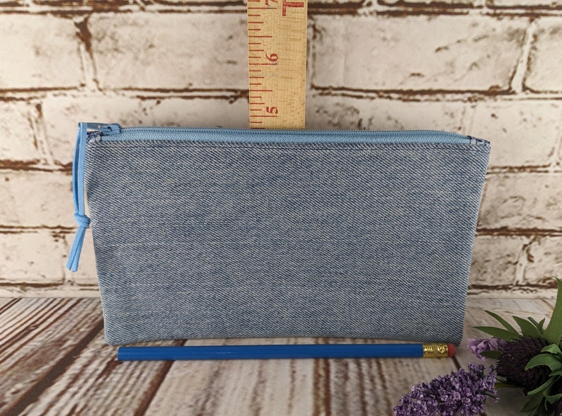 Denim Zipper Pouches in Various Sizes, Small Bags from Recycled Blue Jeans, Handmade Zipper Pouches, Coin Purse, Pencil Pouch, Cosmetic Bag image 6