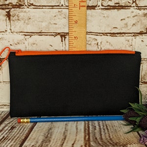 Black Canvas Pouch with Black or Orange Zipper, Handmade Zipper Pouches, Unlined Coin Purse, Pencil Pouch, Zipped Cosmetic Bag image 4