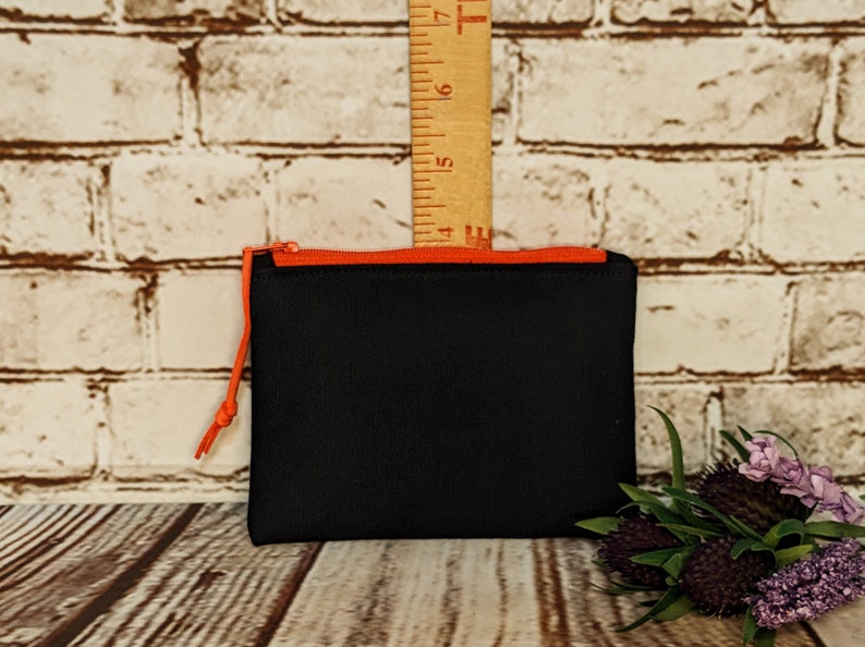 Black Canvas Pouch with Black or Orange Zipper, Handmade Zipper Pouches, Unlined Coin Purse, Pencil Pouch, Zipped Cosmetic Bag image 5