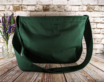 Moss Green Canvas Newspaper Bag, Rectangular Mail Bag or Shopping Bag with Cross Body Strap, Large Market Tote, Olive Drab Messenger Bag