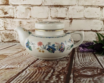 Vintage Porcelain Teapot with Floral Design, Andrea by Sadek 2 Cup Teapot with Lid, White China Teapot with Blue & Pink Flowers, Cottagecore