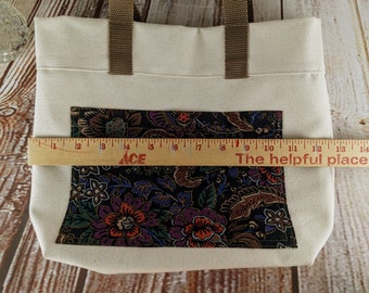 Small Tote Bag of Natural Colored Canvas, Handmade Book Bag
