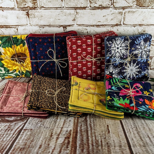 Various Handmade Fabric Coasters in Sets of 4, Square Coasters & Candle Mats, Quilted Mug Rug Coasters in Different Designs Sold Separately