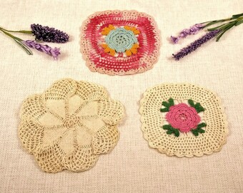 Hand Crochet Small Vintage Doilies, Shabby Chic Candle Mats Approximately 5.5" Diameter, Handmade Decor from the 1940's, 3 Doilies Available