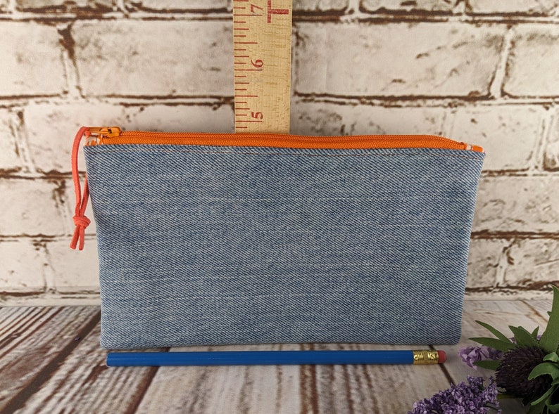 Denim Zipper Pouches in Various Sizes, Small Bags from Recycled Blue Jeans, Handmade Zipper Pouches, Coin Purse, Pencil Pouch, Cosmetic Bag image 5