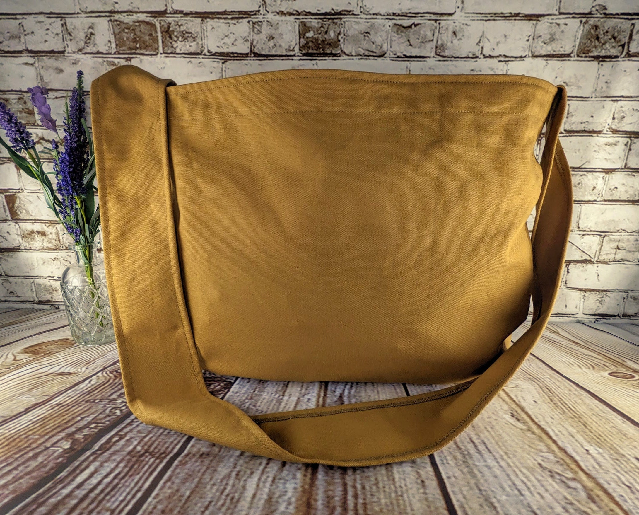 Golden Beige Canvas Newspaper Bag Rectangular Mail Bag or 