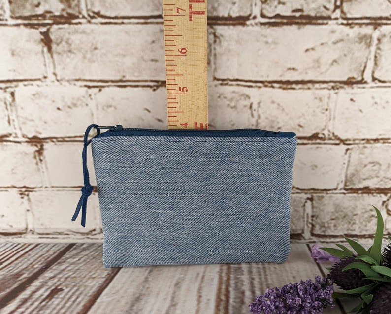 Denim Zipper Pouches in Various Sizes, Small Bags from Recycled Blue Jeans, Handmade Zipper Pouches, Coin Purse, Pencil Pouch, Cosmetic Bag image 8