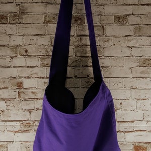 Purple Canvas Newspaper Bag, Rectangular Mail Bag or Shopping Bag with Cross Body Strap, Large Market Tote, Messenger Bag Long Handle image 2