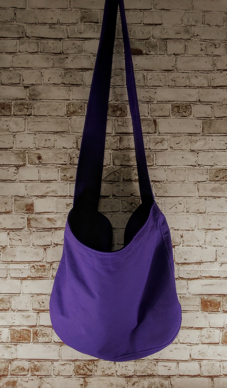 Purple Canvas Newspaper Bag, Rectangular Mail Bag or Shopping Bag with Cross Body Strap, Large Market Tote, Messenger Bag Long Handle image 2