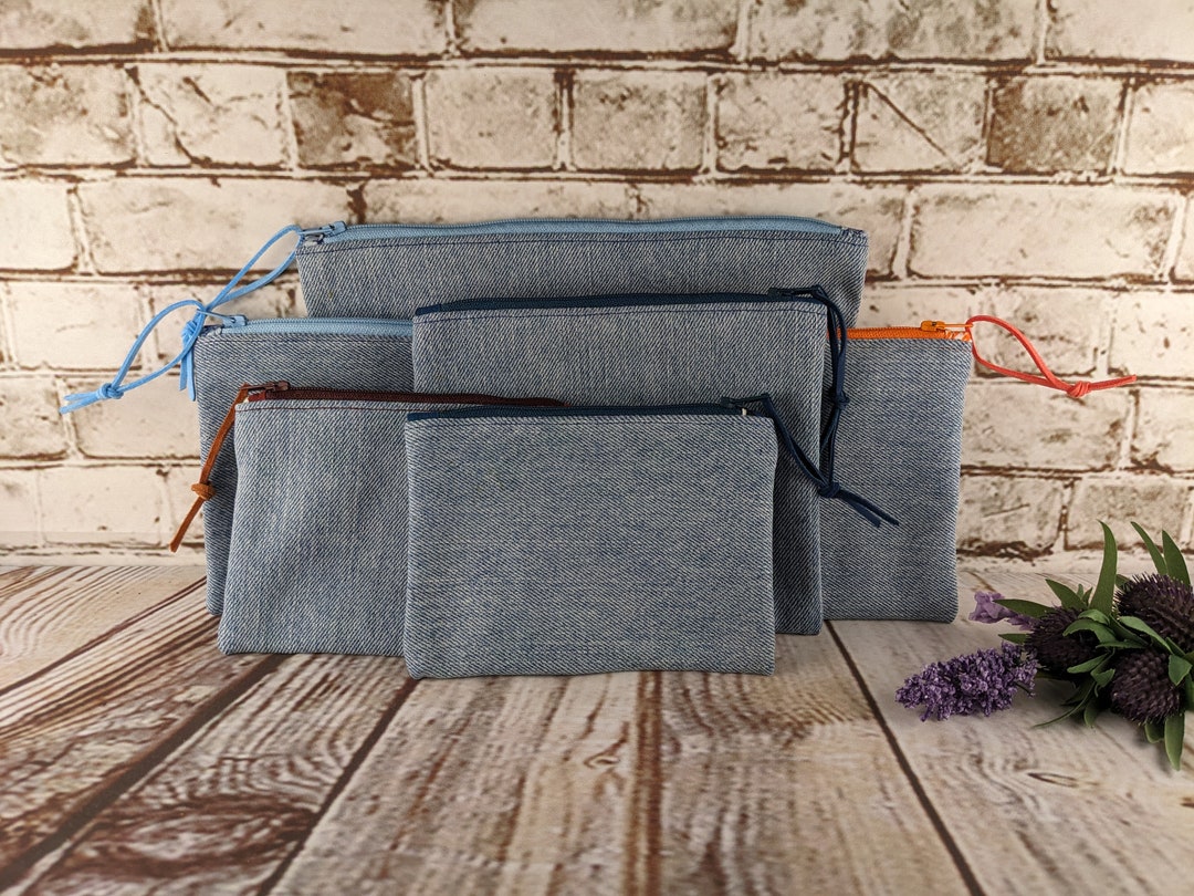 Denim Zipper Pouches in Various Sizes, Small Bags From Recycled Blue Jeans, Handmade Zipper