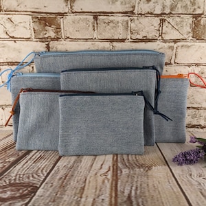 Denim Zipper Pouches in Various Sizes, Small Bags from Recycled Blue Jeans, Handmade Zipper Pouches, Coin Purse, Pencil Pouch, Cosmetic Bag image 1