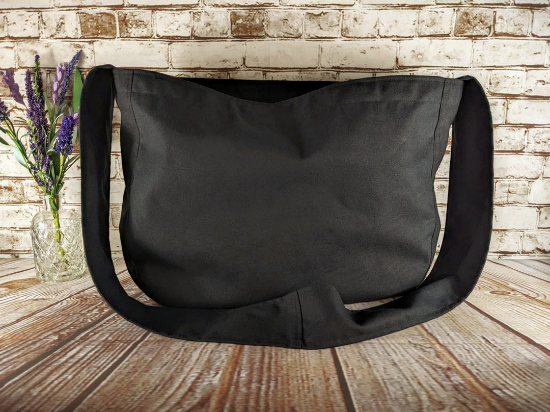 Black Canvas Newspaper Bag, Rectangular Mail Bag or Shopping Bag With