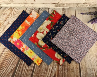 Square Cloth Napkins Various Colors & Prints, Handmade Small Reversible Table Napkins, Zero Waste Eco Friendly Reusable Cotton 2 Ply Napkins