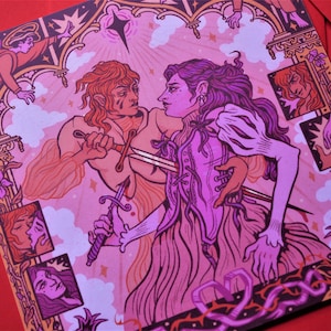 Impression de fierté des chevaliers saphiques, Illustration queer médiévale fantastique lesbienne