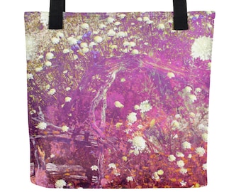 Floral Tote Bag, Canvas Bag, Floral Flower Pattern, Yoga Bag, Canvas Tote Bag, Printed Tote, Purple Tote, Art Bag, Craft Bag, Fun Tote