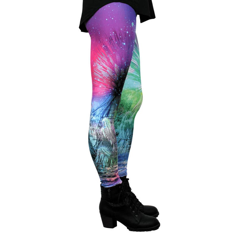 Galaxy Leggings, Space Leggings, Cactus Leggings, Cactus Print, Printed Activewear Pants, Yoga Leggings, Festival Tights, Bright Pattern image 9