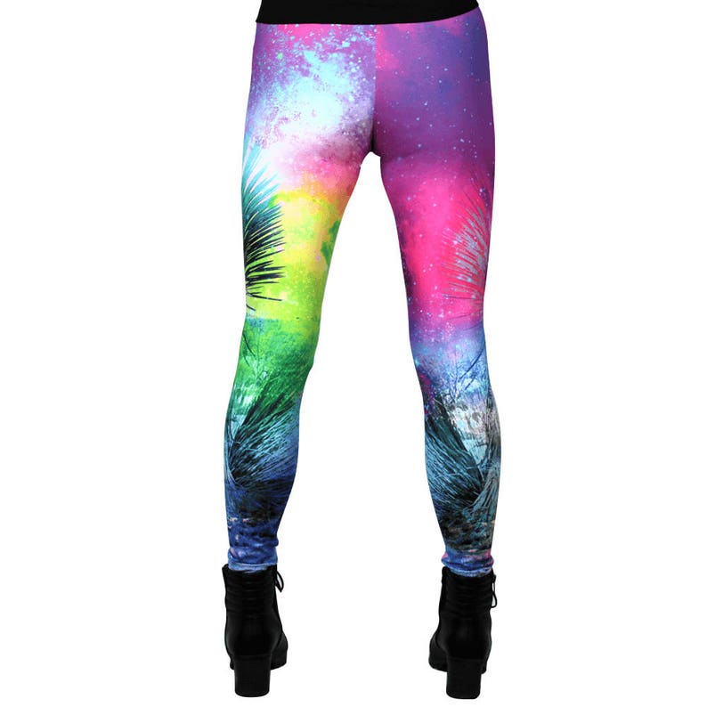 Galaxy Leggings, Space Leggings, Cactus Leggings, Cactus Print, Printed Activewear Pants, Yoga Leggings, Festival Tights, Bright Pattern image 10