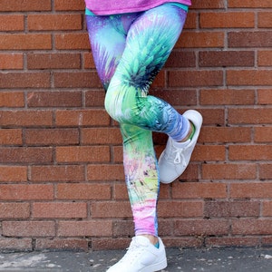 Galaxy Leggings, Space Leggings, Cactus Leggings, Cactus Print, Printed Activewear Pants, Yoga Leggings, Festival Tights, Bright Pattern image 3