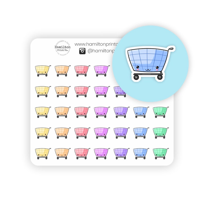Shopping Trolley Planner Stickers Tiny Kawaii Shopping Cart Etsy