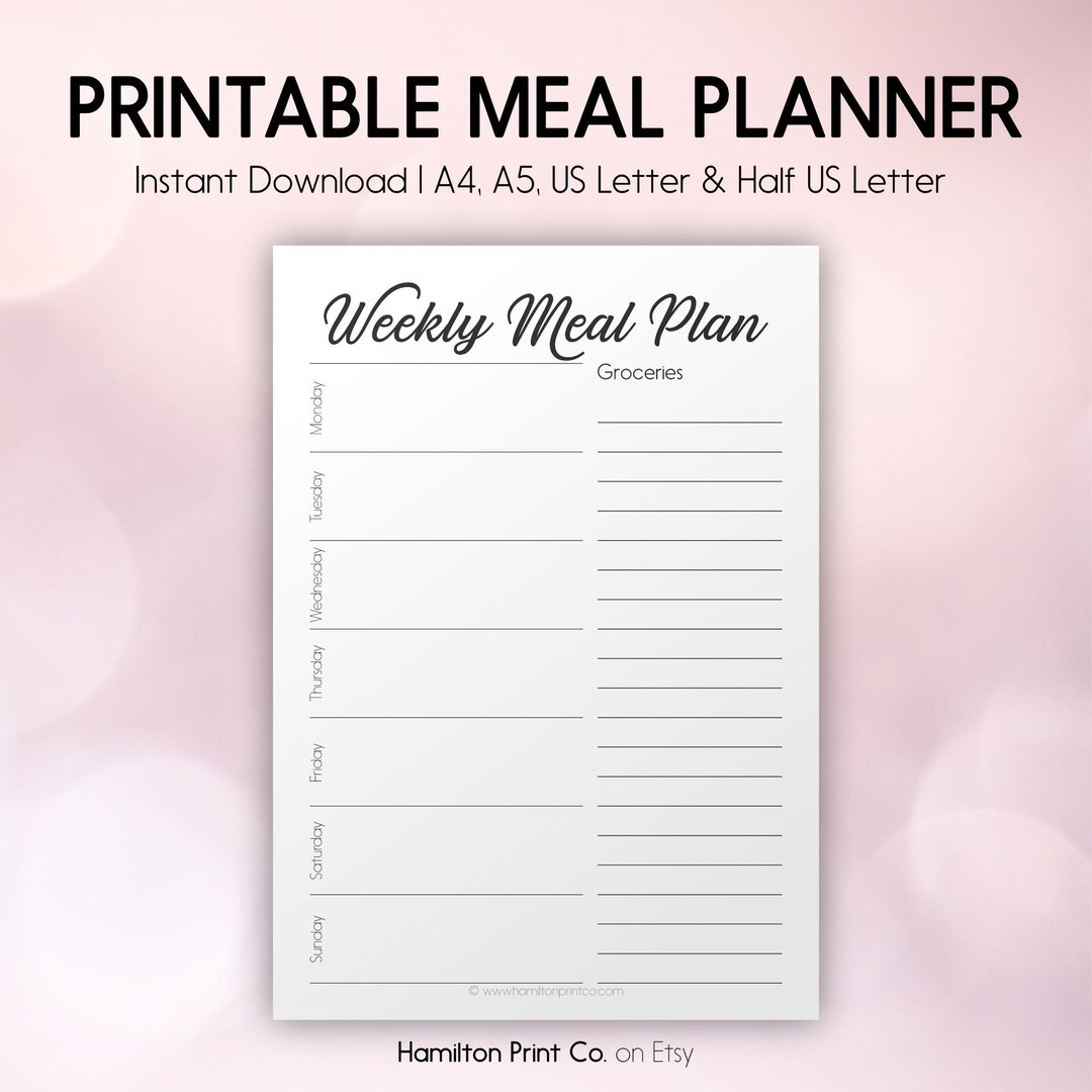Weekly Meal Planner Printable | Minimalist Grocery List (PDF) - Etsy