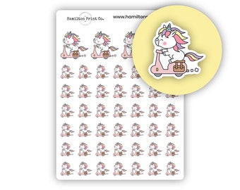 Kennedy the Unicorn Rides Her Scooter, Kawaii Out And About, Running Errands Planner Stickers | KENNEDY-07