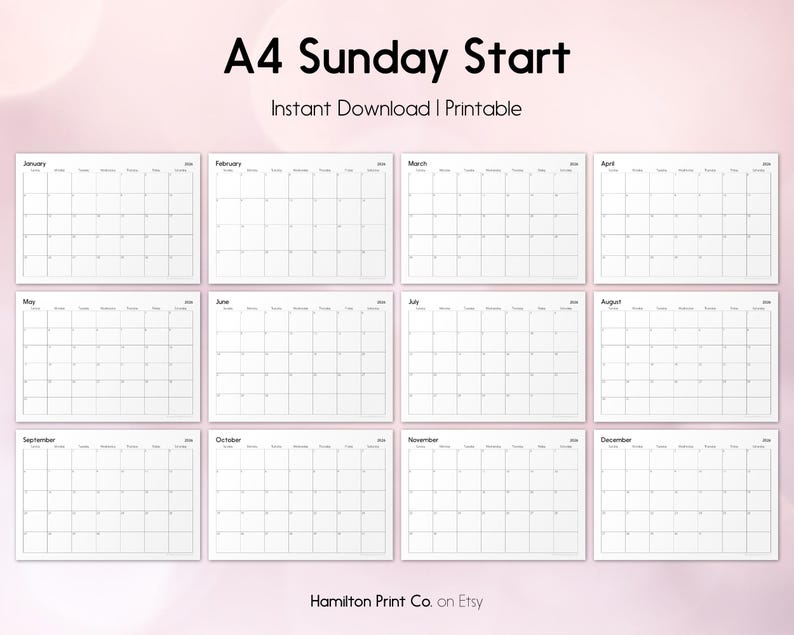 Druckbarer Kalender 2026 Minimalistisch | Monatsplaner | A4 und US