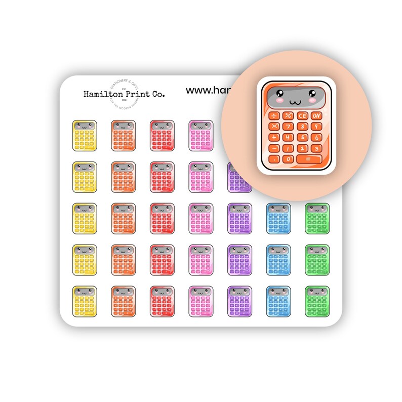 Kawaii Calculator Planner Stickers Tiny Colourful Accounting Etsy