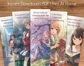 Printable Manga Bookmark Bundle | 5 Kawaii Anime Book Marks | Instant Download | PDF & PNG | Booktok Girlies | DIY Bookish Reader Gift