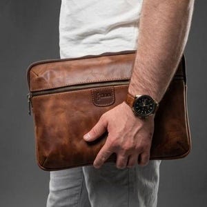 Funda de cuero para portátil de 13 y 14 pulgadas, funda de cuero para MacBook Air de 13 y Pro de 14 pulgadas, portafolio con cremallera y bolsillo para documentos, regalo para él.