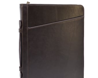 Leather portfolio for men, handmade custom zipped document's A4+ pocket holder folder, portfolio folder leather case with handle TARWA 1404