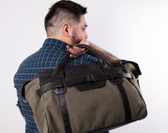 Sac de voyage en toile et cuir véritable, sac de week-end à effet vintage, sac à main de sport, cadeau masculin