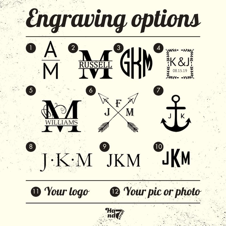 a collection of monogrammed initials and personalized logos, along with options for customizing them.