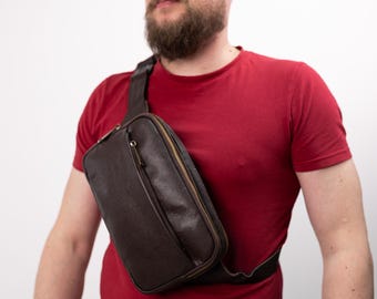 Riñonera de cuero con personalización gratuita, bandolera con monograma, bolso cruzado con grabado, bolso de cintura de cuero, riñonera marrón