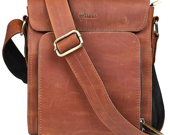 Mens Leather Crossbody Bag, Compact Messenger Purse, Full Grain Leather Shoulder Bag Men, Manly Gift, Fathers Day Gift