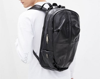 Men's leather urban backpack TARWA GA-7340-3md black