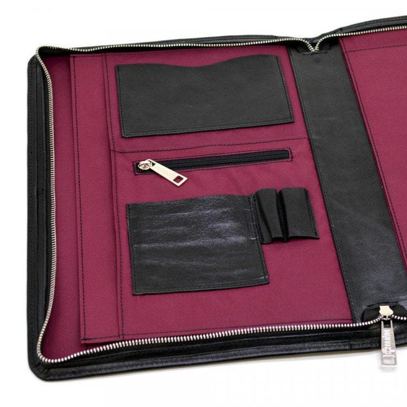 Officient Folder Personalized Leather A4 Document Folder, Business Organizer With Zipper ...